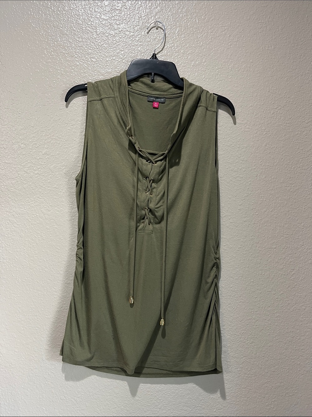 Vince Camuto Olive Green Lace-Up Front Sleeveless Tank Sz XL Casual Lightweight